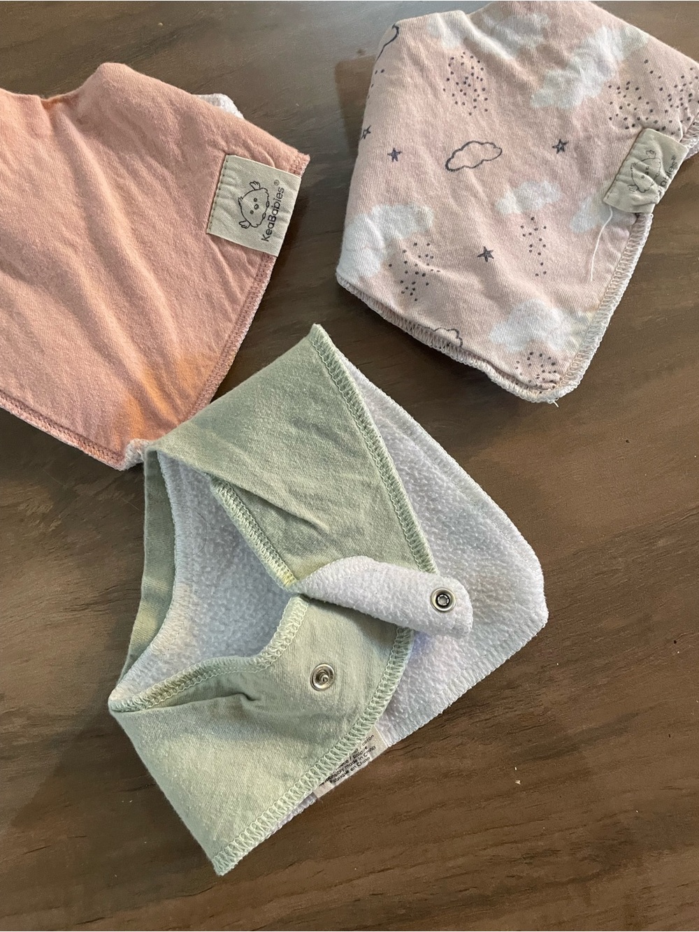 3 Kea Babies Snap Bib Set - Pink & Light Green Soft Cotton Bibs